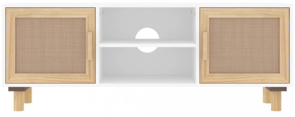 fehér fenyőfa és természetes rattan TV-szekrény 105x30x40 cm