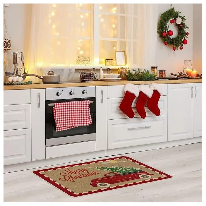 Karácsonyi lábtörlő HOLIDAY RIDE 60x90 cm, piros