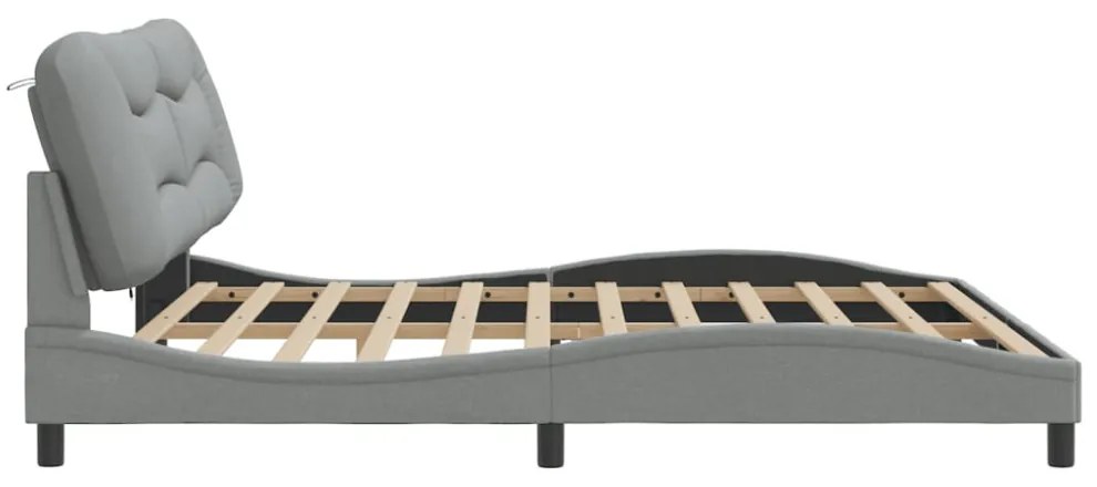 világosszürke szövet ágykeret LED-ekkel matrac nélkül Hvar 200 x 200 cm