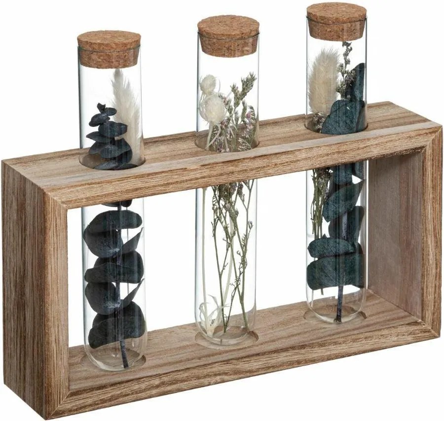 Hármas váza/üvegcsövek szárított virágokkal