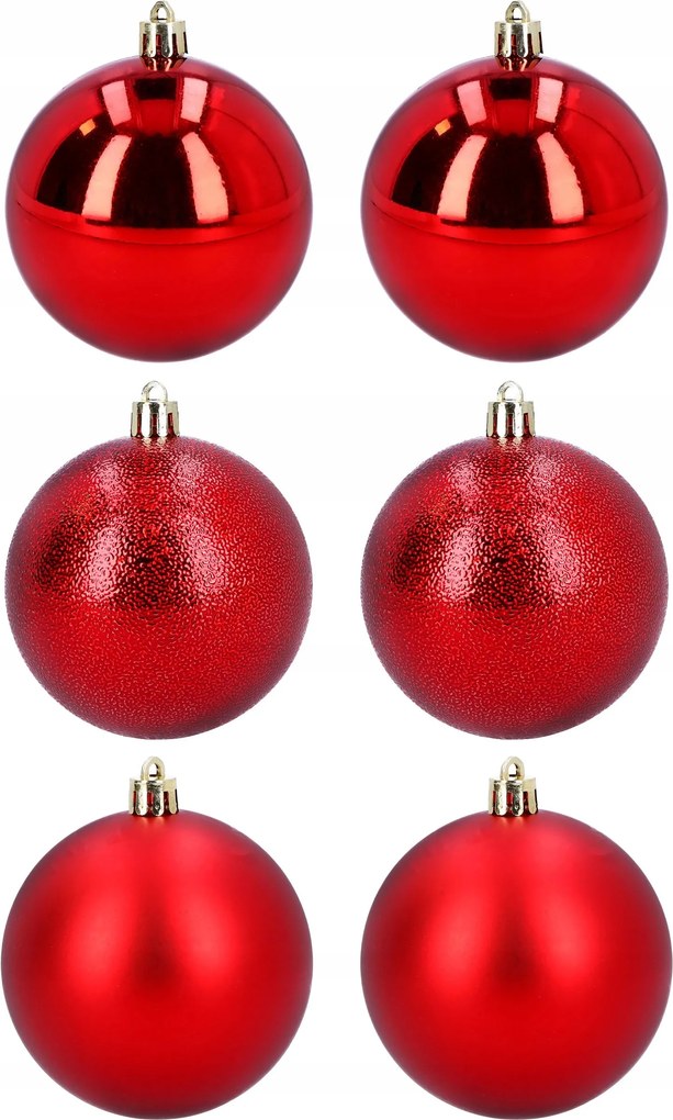 Karácsonyfadísz műanyag piros 7 cm 6 db-os mix szett törhetetlen