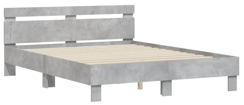 betonszürke ágykeret fejtámlával és LED-del 140x190 cm