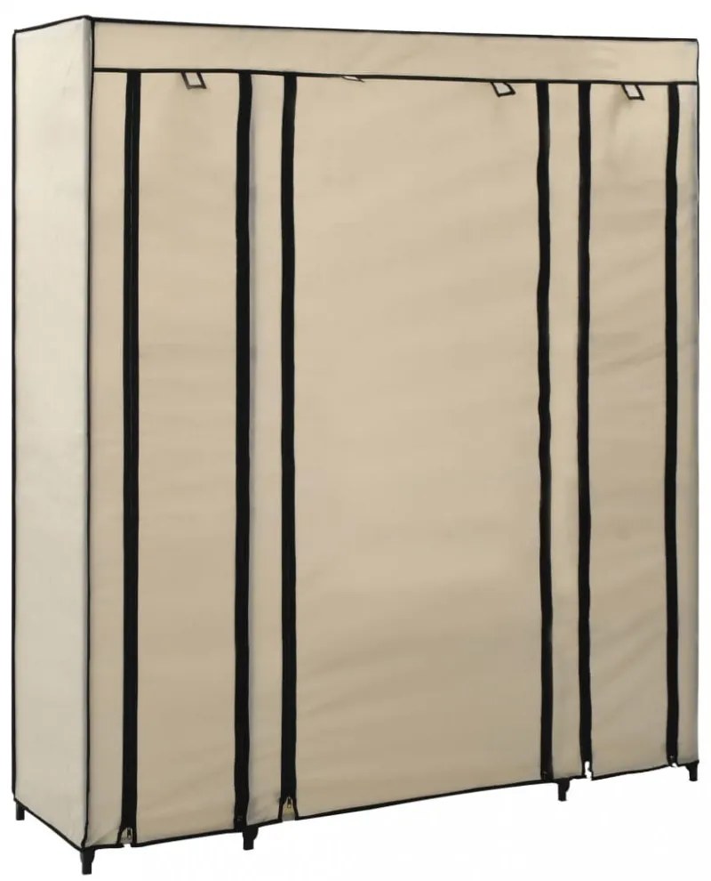 krémszínű szövet ruhásszekrény tárolórekeszekkel 150x45x176 cm