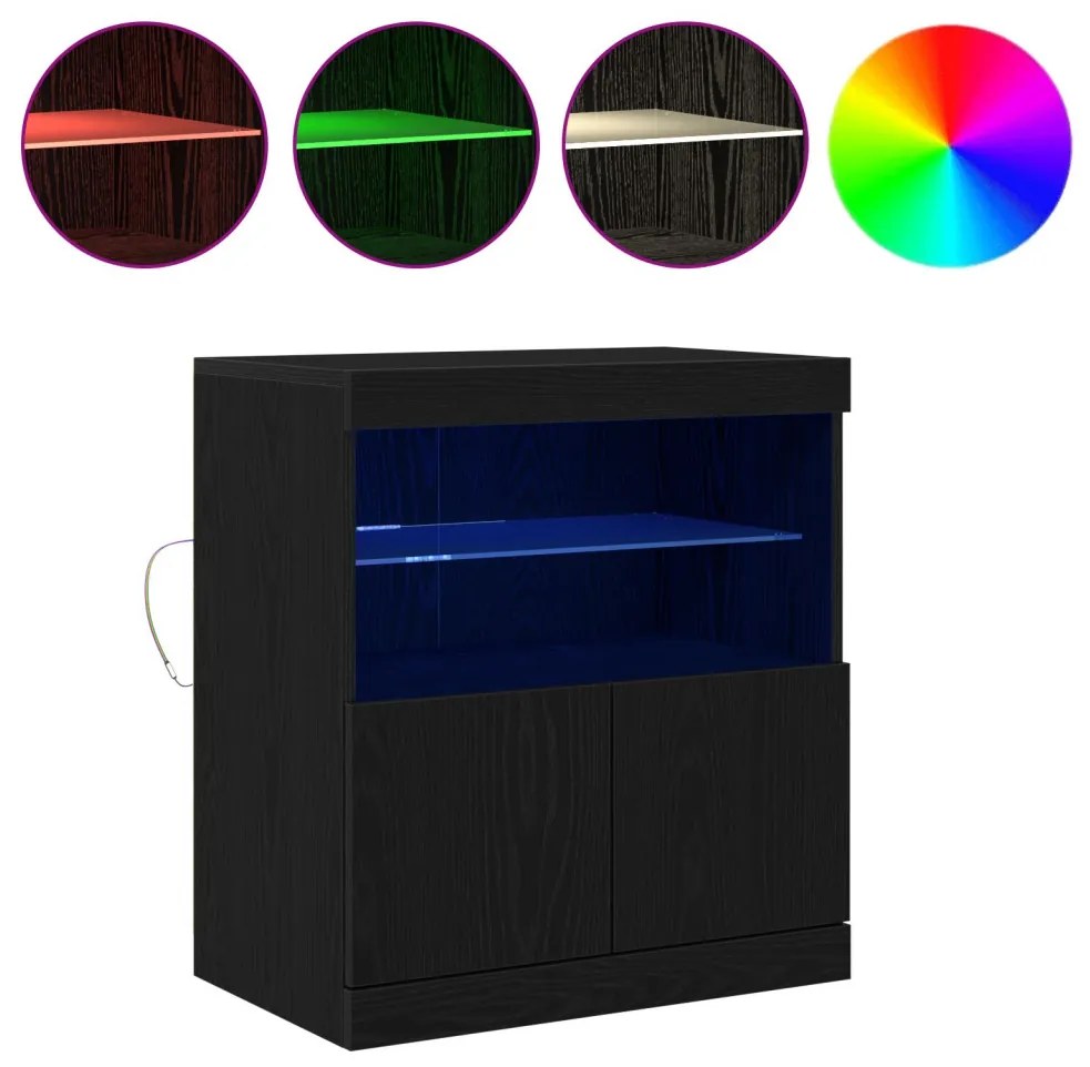 LED világítással ellátott fekete tölgy oldalszekrény 60x37x67 cm