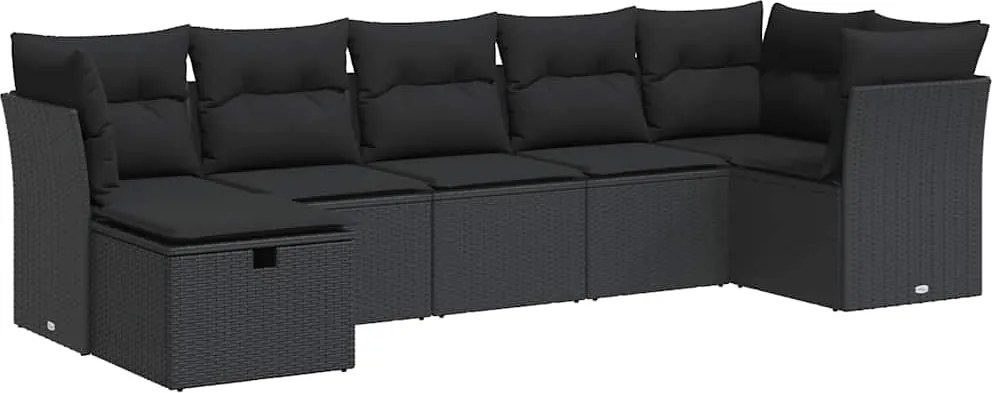 vidaXL 7 részes fekete polyrattan kerti ülőgarnitúra párnával