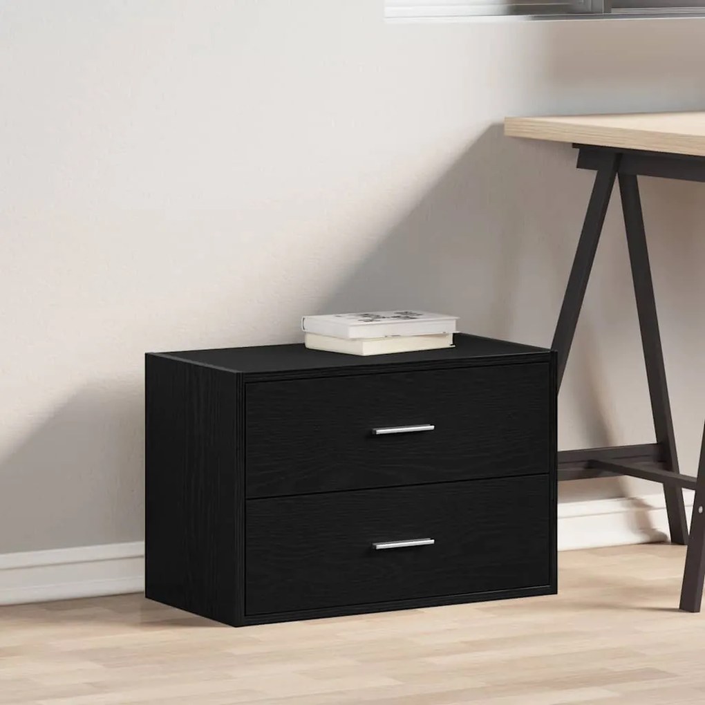 fekete tölgy szerelt fa szekrény 2 fiókkal 60 x 31 x 40 cm
