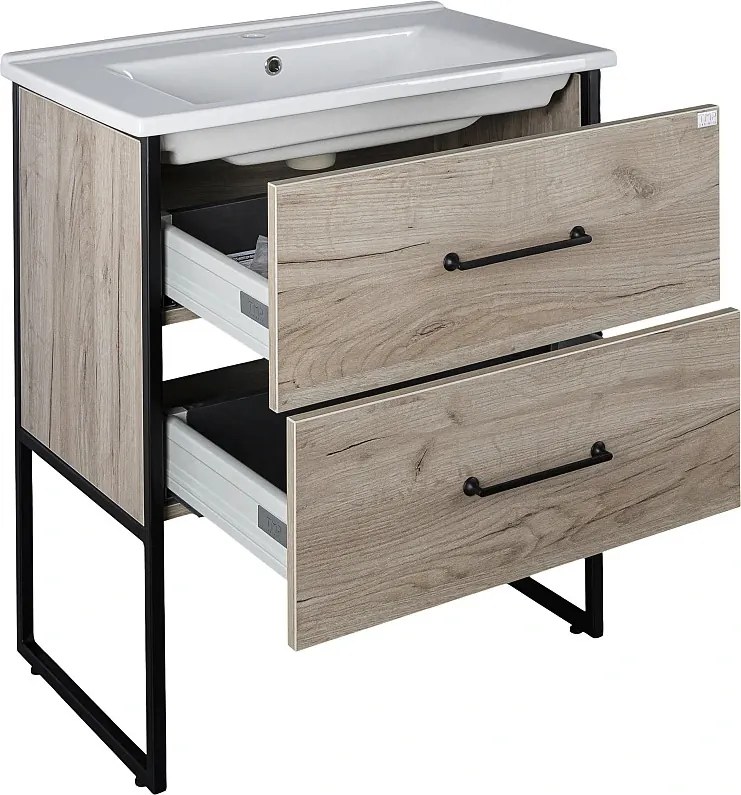 TMP IRON 75 álló fürdőszobabútor - Lava porcelán mosdóval - 76 x 46 cm