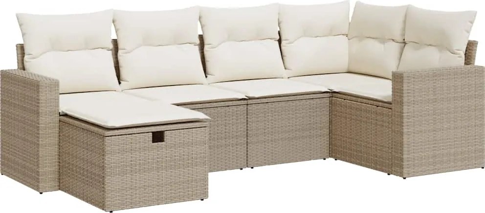 vidaXL 6 részes bézs polyrattan kerti ülőgarnitúra párnával