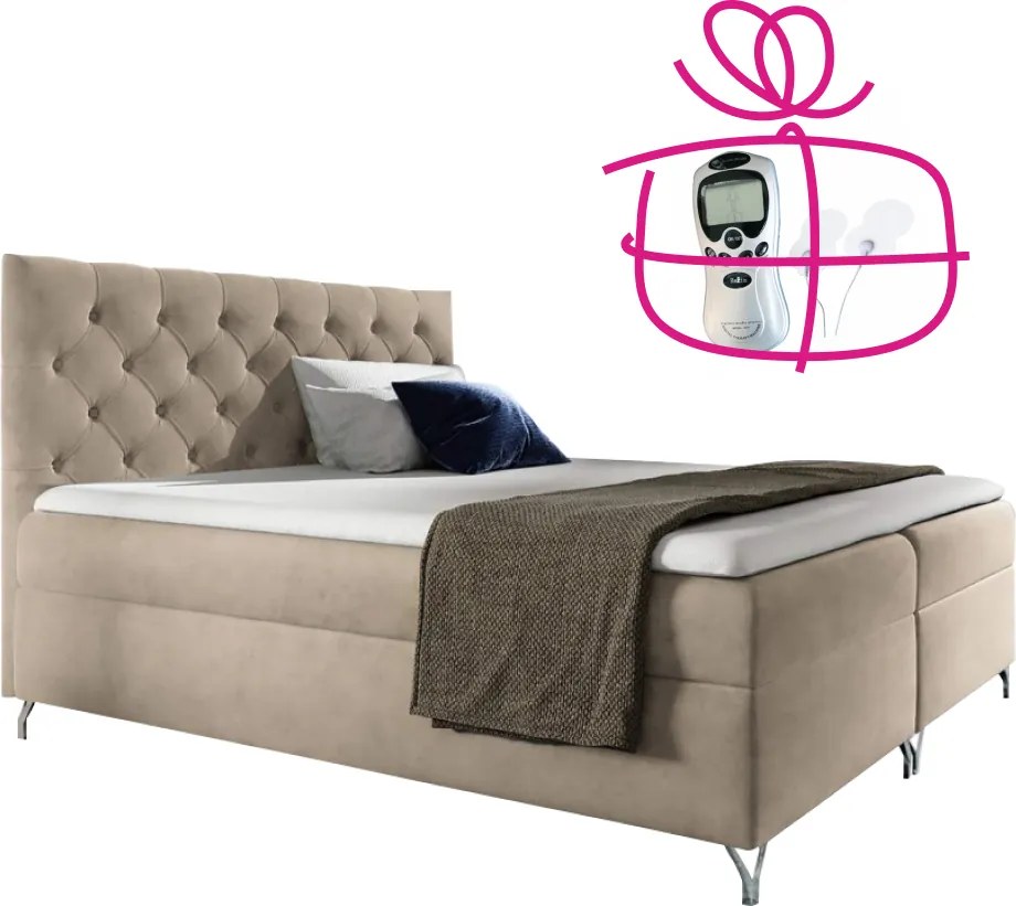 Boxspring ágy, 140x200, bézs Velvet szövet, GULIETTE + ajándék