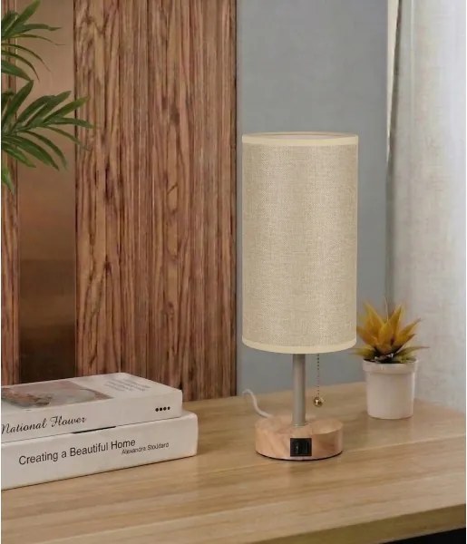Brilagi - Asztali lámpa USB-porttal TABLON 1xE27/25W/230V tölgy/bézs