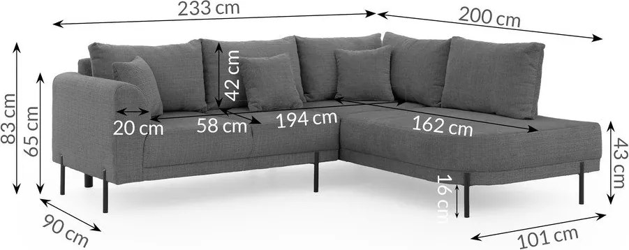 Sötétszürke zsenília sarokkanapé (jobb oldali-L alakú) Mauris – Ropez