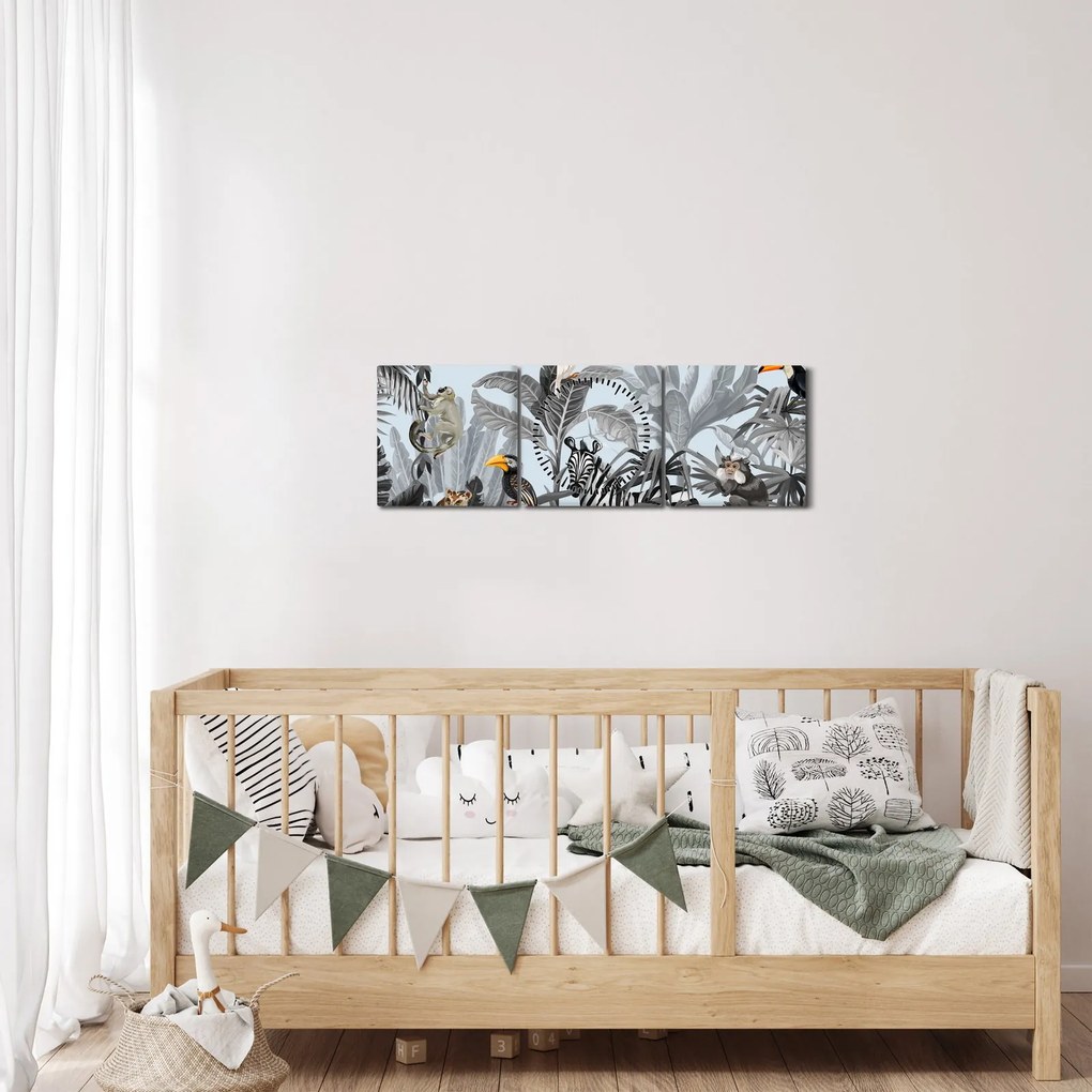 Állatok képe egy trópusi erdőben (órával) (90x30 cm)