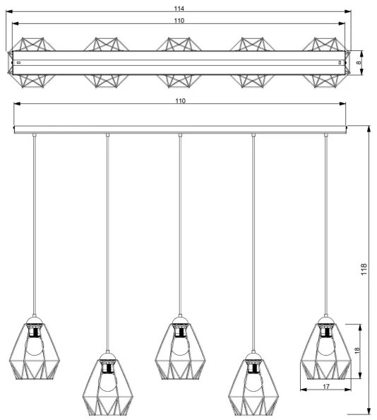 Csillár zsinóron BERGEN 5xE27/60W/230V fekete