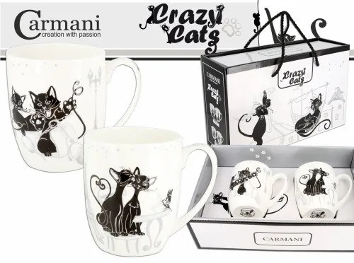 Porcelán bögreszett 2db-os,400ml,fekete macskás