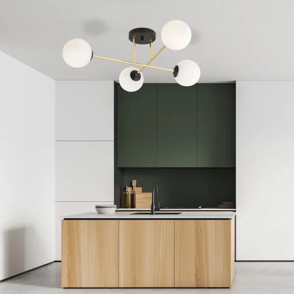 Csillár rúdon MAGNUM 4xE14/10W/230V fehér/arany/fekete