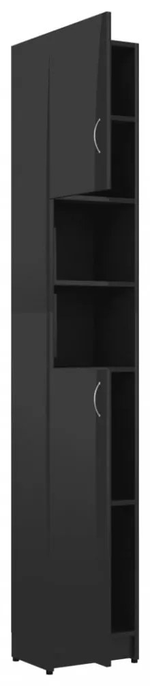 Magasfényű fekete forgácslap fürdőszobaszekrény 32x25,5x190 cm