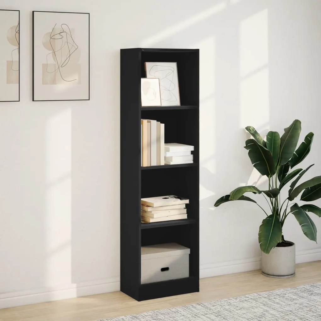 fekete szerelt fa könyvszekrény 40 x 24 x 143 cm