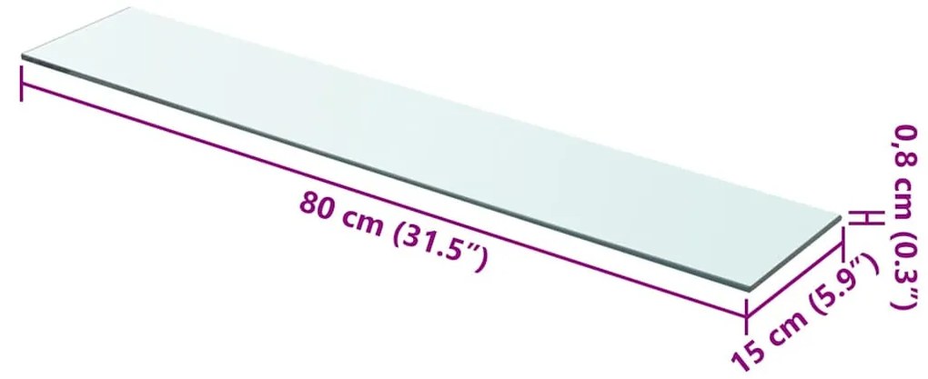 2 db átlátszó üveg paneles polc 80 x 15 cm