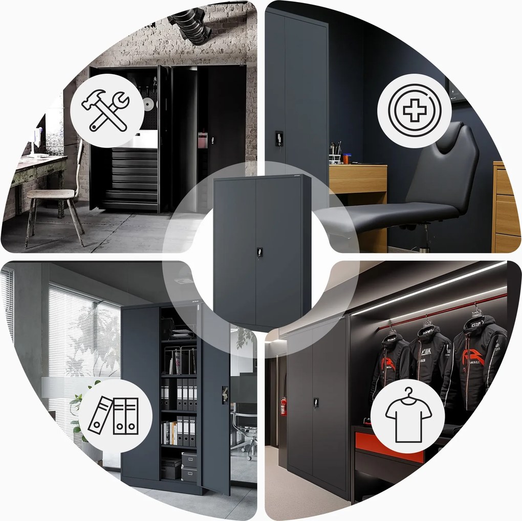 Fém iratszekrény JAN II, 1150 x 1850 x 400 mm, antracit