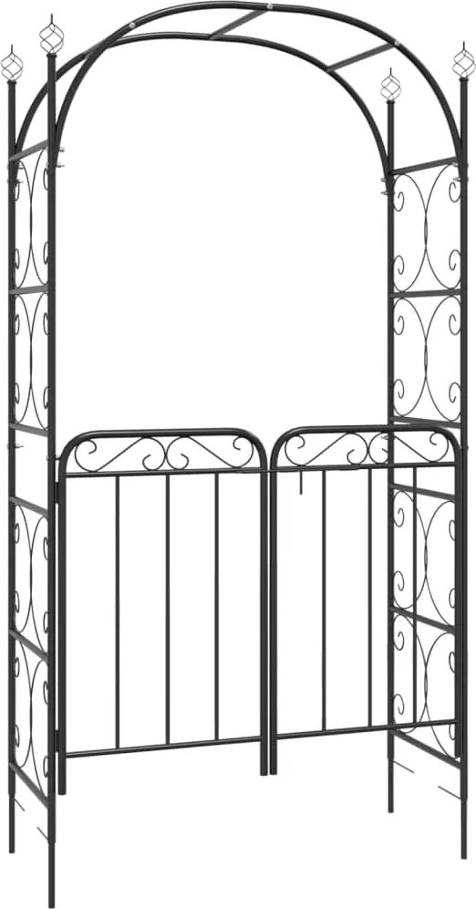 vidaXL fekete acél kerti boltív kapuval 108 x 45 x 235 cm