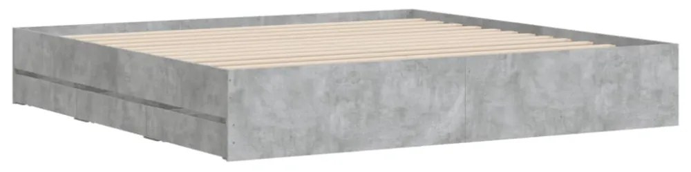 betonszürke szerelt fa ágykeret fiókokkal 200 x 200 cm