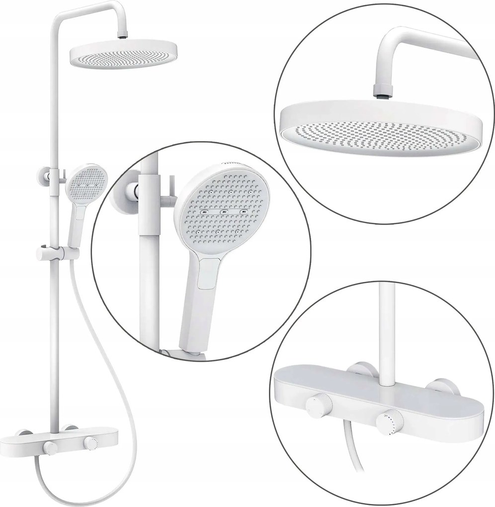 Fehér Fali Zuhany Szett Creo Kifolyó Lépcsőzetes Bidé Polc Üveg