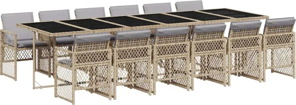 vidaXL 13 részes bézs polyrattan kerti étkezőgarnitúra párnákkal