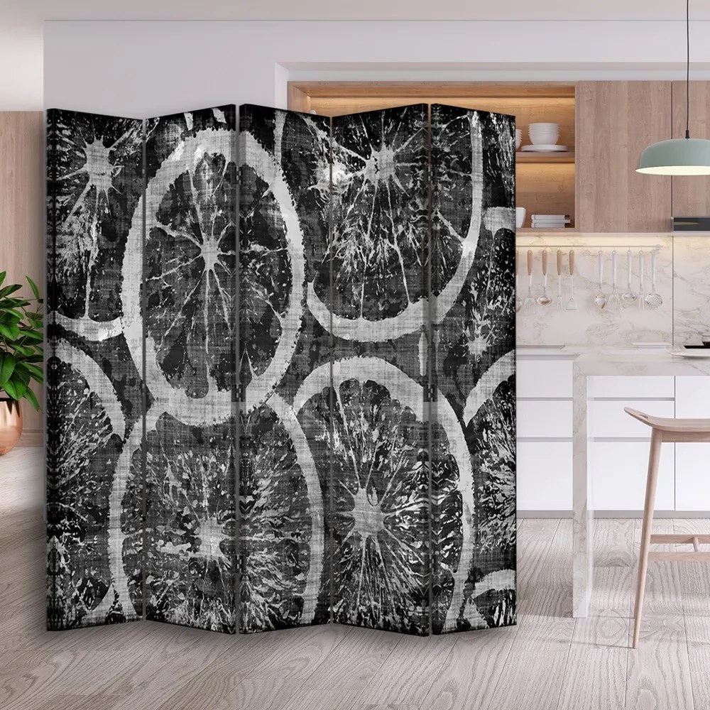 Gario Paraván Narancs szeletek fekete-fehérben Méret: 180 x 170 cm, Kivitelezés: Forgó paraván 360°