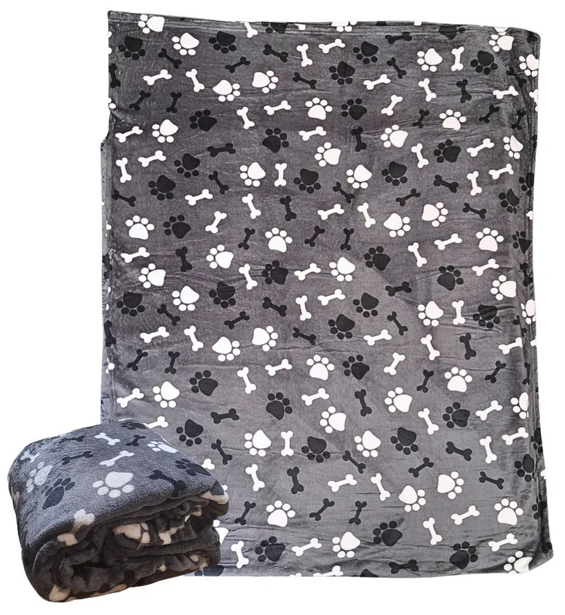 Csont mintás wellsoft pléd, 200 x 230 cm, szürke