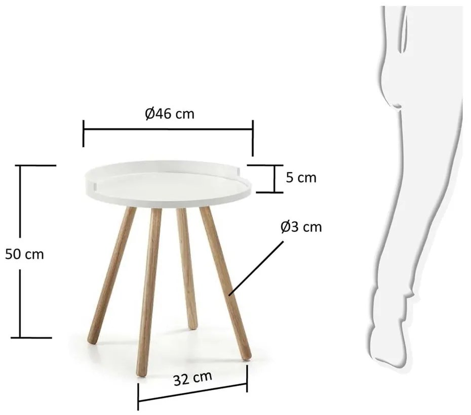 Bruk fehér tárolóasztal fa lábakkal - Kave Home