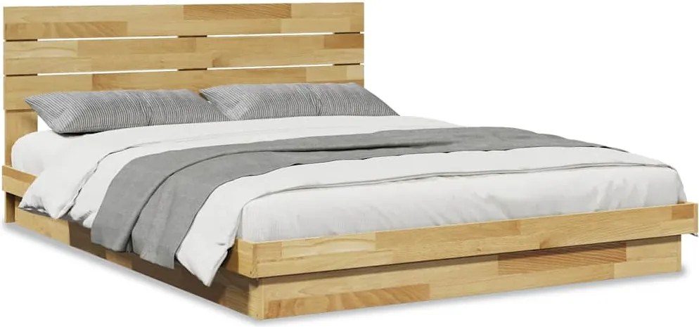 vidaXL ágykeret fejtámlával matrac nélkül 135x190 cm tömör fa tölgyfa