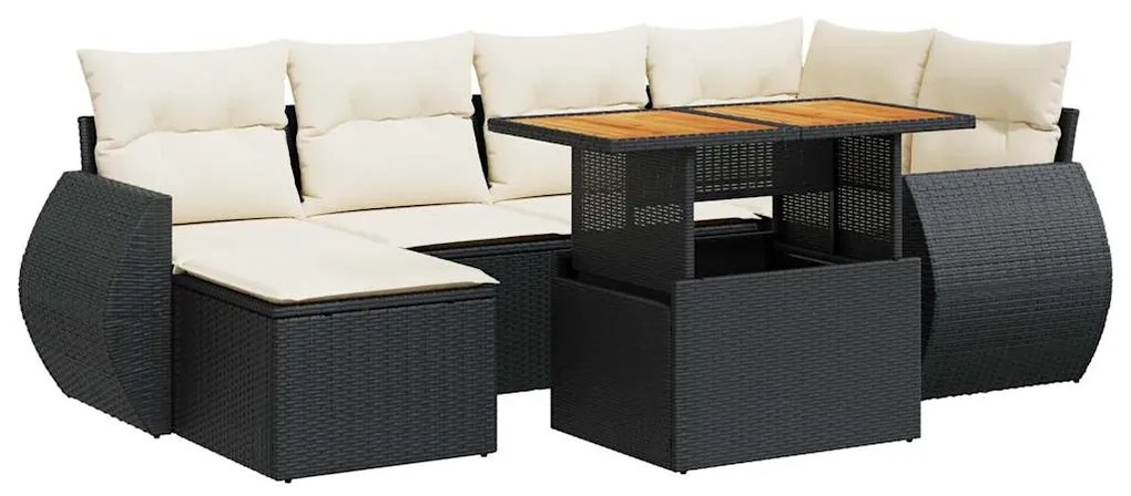 vidaXL 7 részes fekete polyrattan kerti ülőgarnitúra párnával