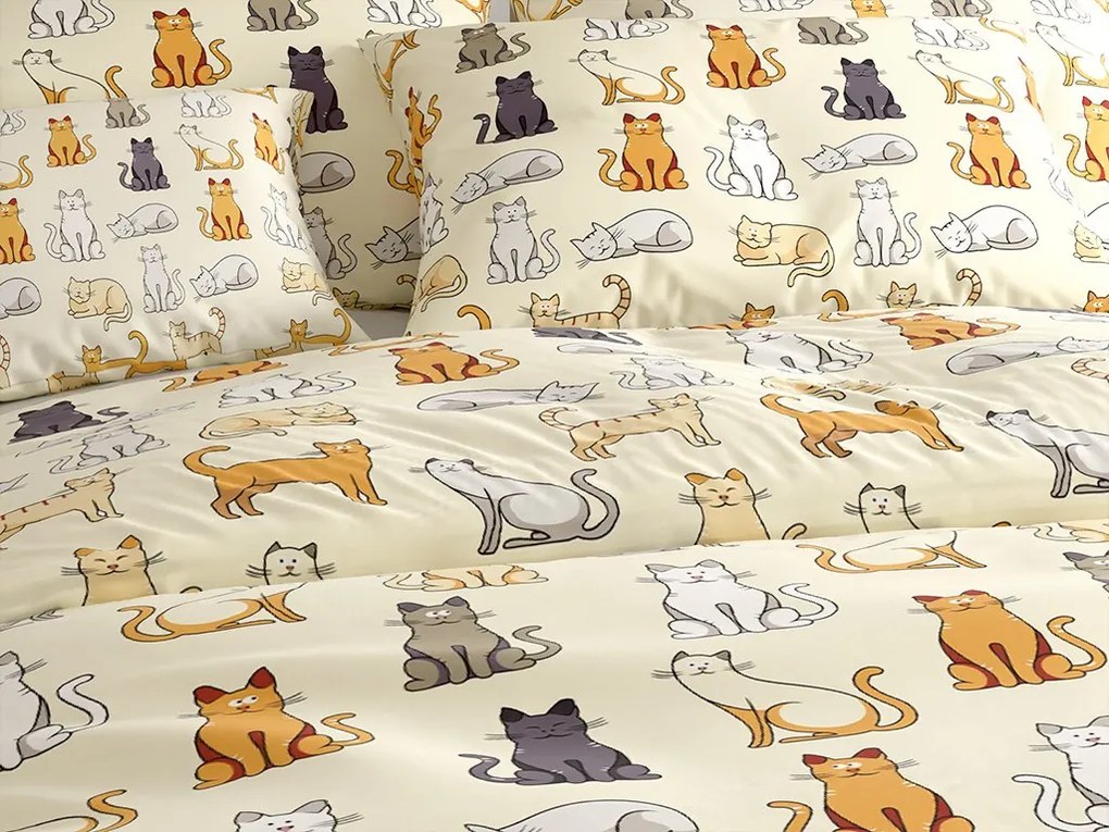 COLORED CATS PURE pamut krémszínű ágyneműhuzat Ágyneműhuzat mérete: 70 x 90 cm | 140 x 200 cm