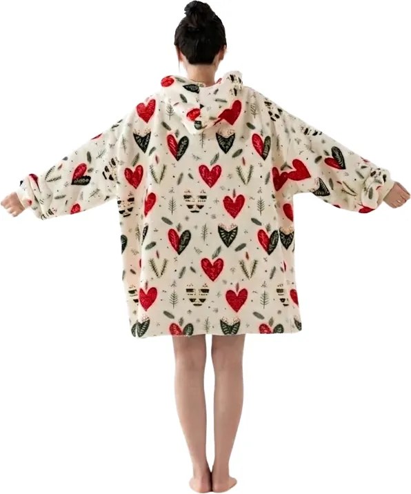 báránybunda hatású kapucnis, ujjas pléd WINTER HEARTS, színes kivitel