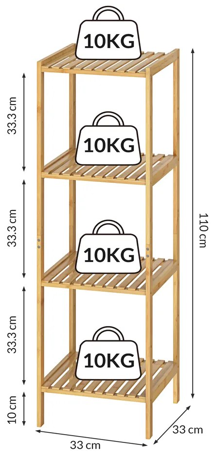 Casaria® Bambusz polc - 110x33x33 cm