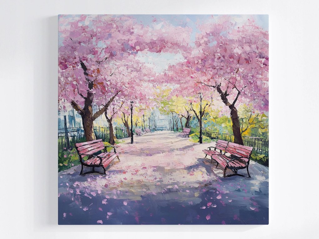 Vászonkép Canvas Város Park Fák Virágok Padok Sikátor Kilátás 40x40
