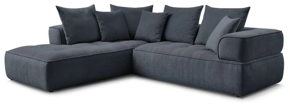Sötétkék zsenília sarokkanapé (bal oldali-L alakú) Whesley – Bobochic Paris
