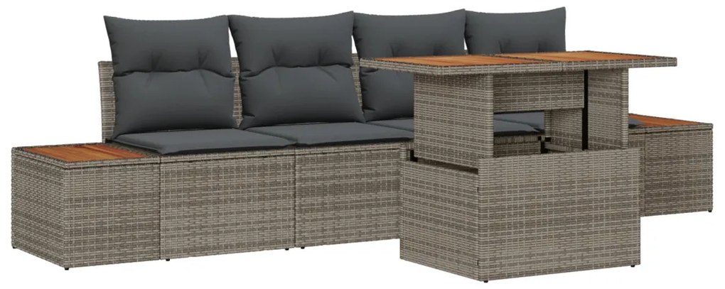 5 részes kert kanapé szett párnákkal Szürke Poly Rattan