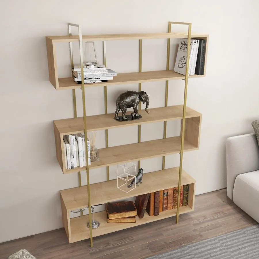 könyvespolc Bruti - Oak, Gold