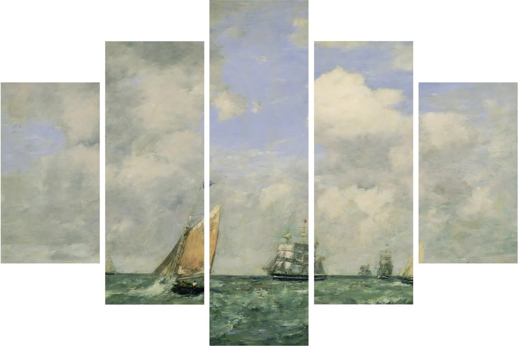 Kép - Eugène Boudin, Ships and Sailing Boats Leaving Le Havre, reprodukciók (150x105 cm)