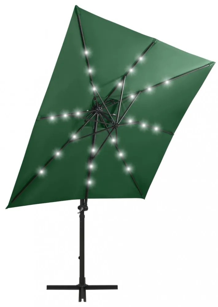 zöld konzolos napernyő rúddal és LED-fényekkel 250 cm