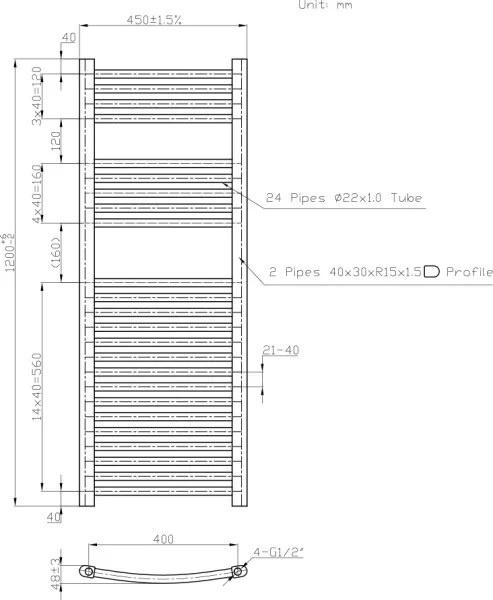 Novaservis - Fürdőszobai létrás törölközőszárító radiátor 490W/230V 120x45 cm fehér, lekerekített