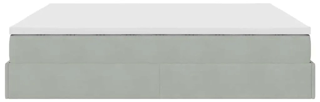 Ottomán ágykeret matracokkal világosszürke 200x200cm bársony