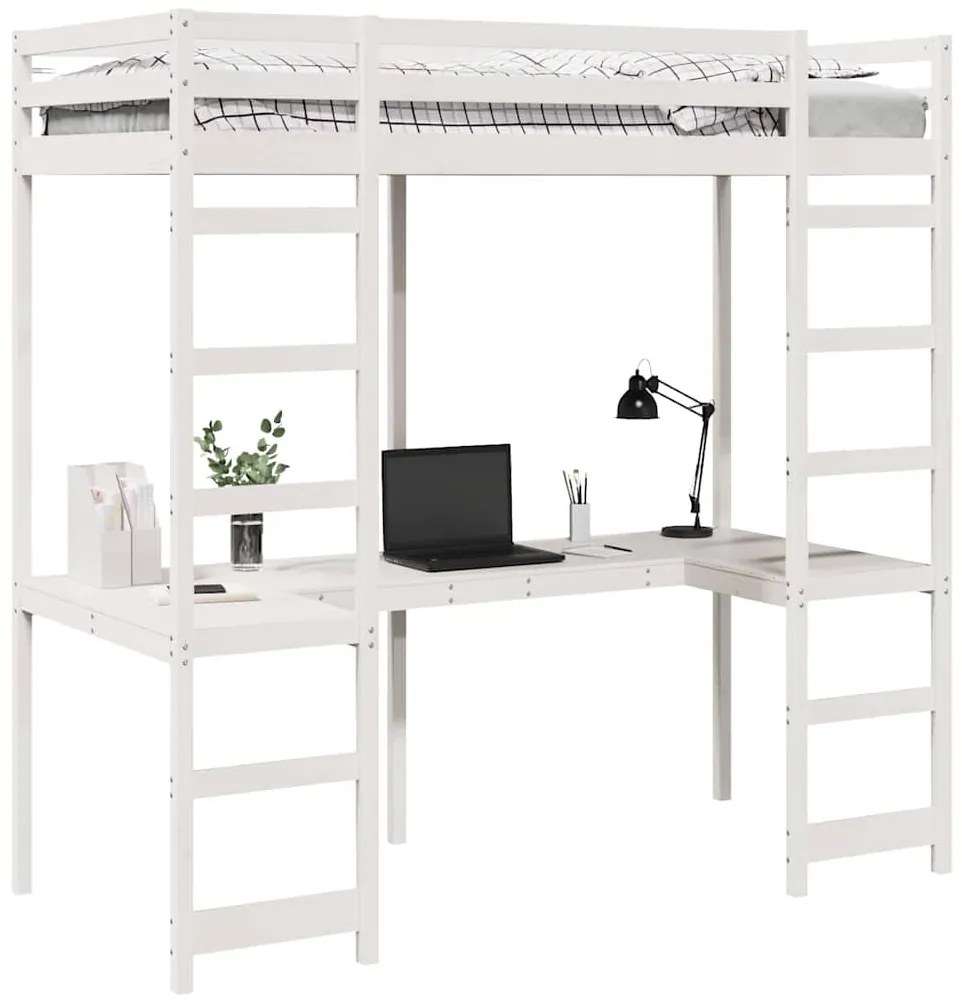 vidaXL Tetőtéri ágykeret Fehér 90 x 190 cm Tömör fenyőfa