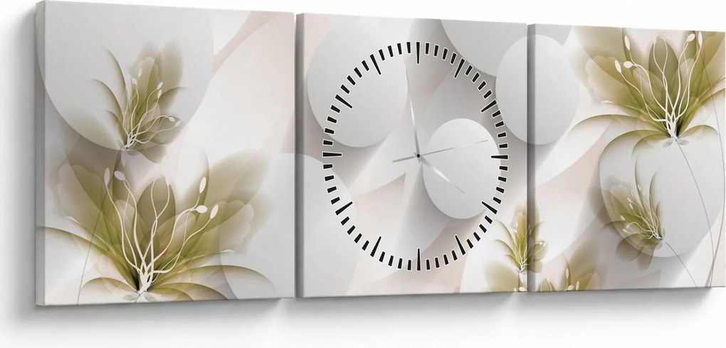 Kép - 3D körök virágokkal (órával) (90x30 cm)
