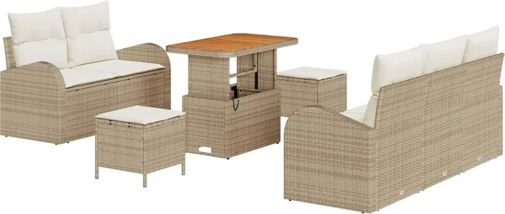 vidaXL Kerti Kanapé Szett párnával tárolóval 8 pcs Beige és krém