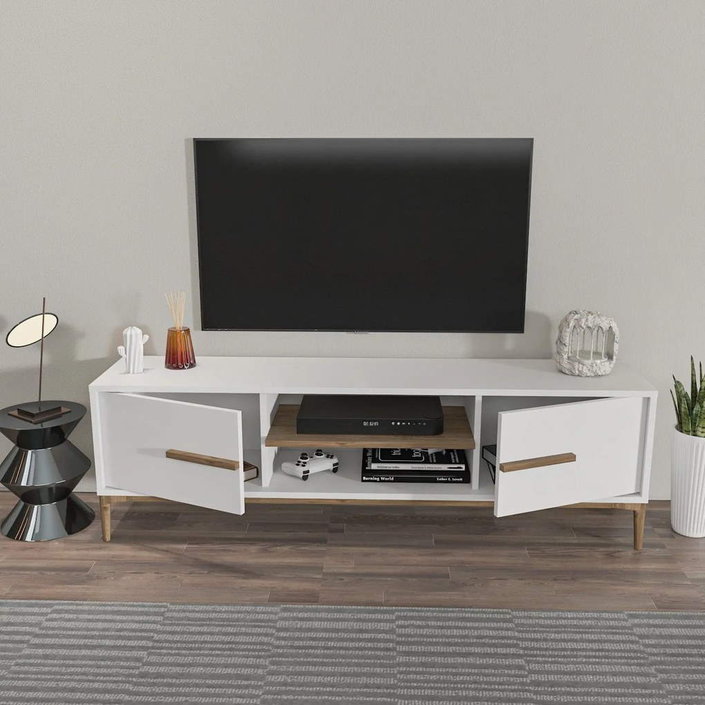 TV szekrény Eslem - White, Walnut