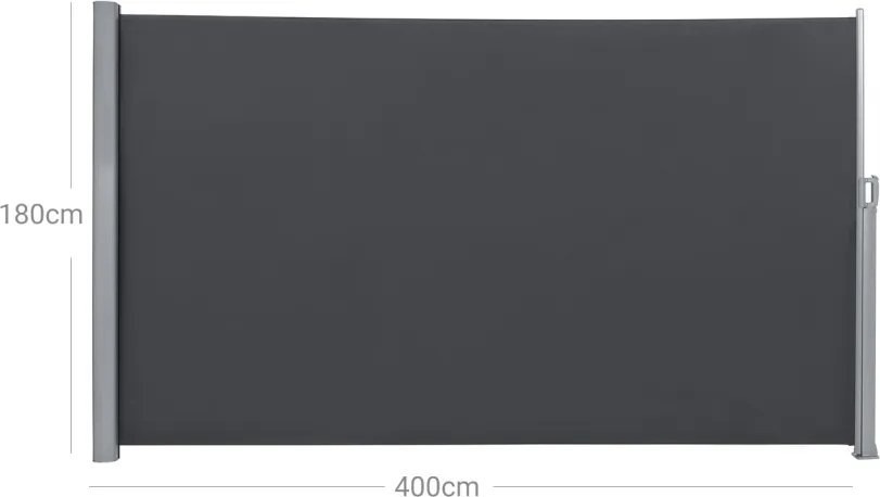 Oldalsó terasznapellenző, belátásgátló, szürke, 280 g/m² 180 x 400 cm