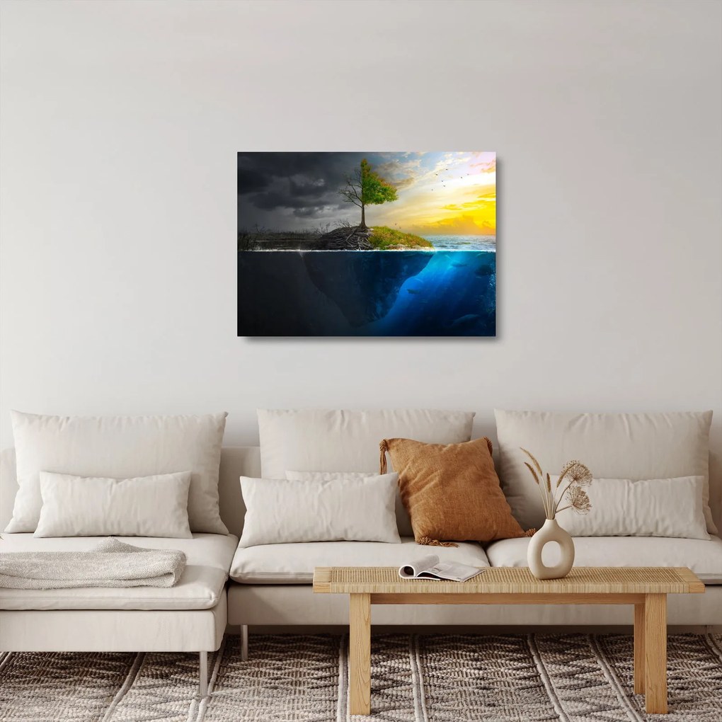 Két oldalt mutató kép (üvegen) (70x50 cm)