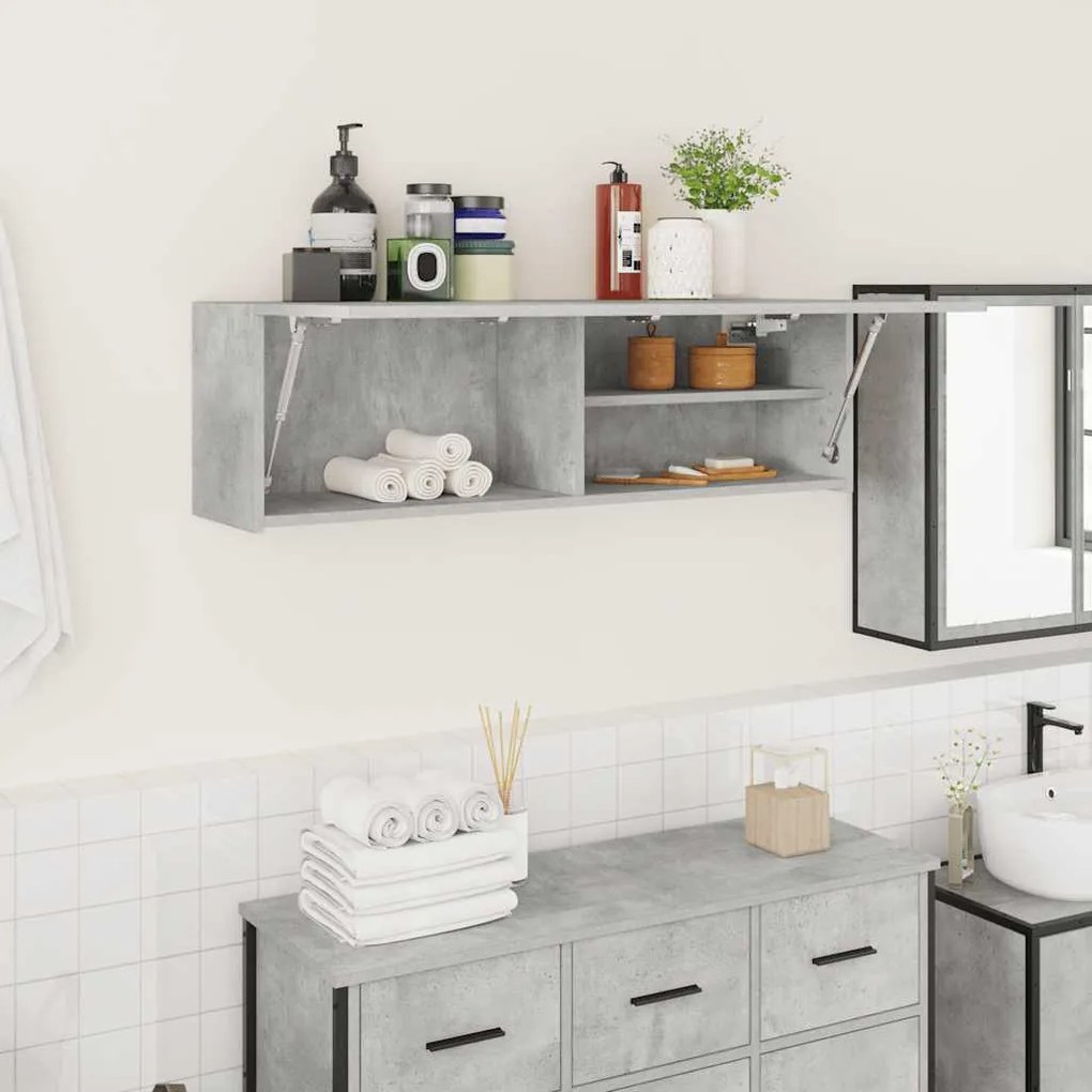 betonszürke szerelt fa fali fürdőszobaszekrény 100x25x30 cm
